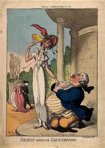 File:An obese man wooing a tall lean woman outside a mausoleum; r Wellcome V0010871.jpg