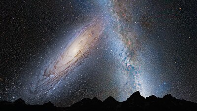 Vue d'artiste des deux galaxies avant leur collision.
