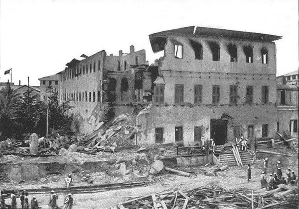 Destroyed buildings after the attack in the Anglo-Zanzibar War