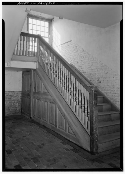 File:April 14, 1960 FIRST FLOOR, CENTRAL HALL, SHOWING PANELING AND STAIRCASE - Primitive Hall, State Route 841 (West Marlborough Township), Clonmell, Chester County, PA HABS PA,15-CLON.V,1-3.tif