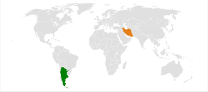 Mapa indicando localização da Argentina e do Irã.