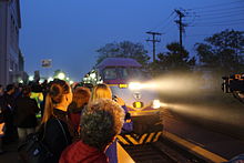 The inaugural run of the CapeFLYER arrives in Hyannis on May 24, 2013 Arrival of the train in Hyannis.JPG