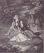 Caroline v. Linsingen und William Duke of Clarence im Park von Pyrmont. Holzschnitt nach einem Ölbild von Arthur v. Ramberg, dem Neffen des Hannoveraner Malers Johann Heinrich Ramberg (1763–1840), der Linsingens kannte und den Entwurf zu diesem Gemälde gab.