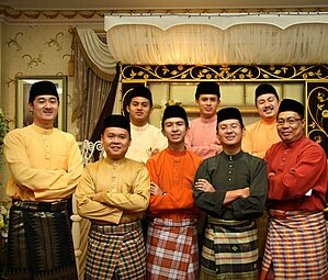A group of Bruneian men wearing songkok as part of Baju Melayu traditional Malay attire