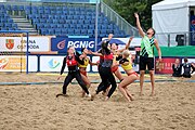 Deutsch: Beachhandball Europameisterschaften 2019 (Beach handball Euro); Tag 5: 6. Juli 2019 – Frauen, Platzierungsspiel für die Ränge 9–12, Deutschland-Polen 2:1 (22:23, 19:16, 7:6) English: Beach handball Euro; Day 5: 6 July 2019 – Placement Match/Cross Match for rank 9–12 Women – Germany-Poland 2:1 (22:23, 19:16, 7:6)