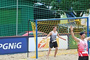 Deutsch: Beachhandball Europameisterschaften 2019 (Beach handball Euro); Tag 2: 3. Juli 2019 – Männer, Vorrunde Gruppe C, Nordmazedonien-Schweiz 0:2 (13:22, 18:19) English: Beach handball Euro; Day 2: 3 July 2019 – Women Preliminary Round Group A – Men Preliminary Round Group C – North Macedonia-Switzerland 0:2 (13:22, 18:19)