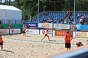 Deutsch: Beachhandball Europameisterschaften 2019 (Beach handball Euro); Tag 2: 3. Juli 2019 – Frauen, Vorrunde Gruppe C, Spanien-Griechenland 2:1 (12:20, 18:16; 8:2) English: Beach handball Euro; Day 2: 3 July 2019 – Women Preliminary Round Group C – Spain-Greece 2:1 (12:20, 18:16; 8:2)