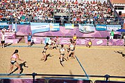 Deutsch: Beachhandball bei den Olympischen Jugendspielen 2018; Tag 3, 9. Oktober 2018; Jungs, Vorrunde, Gruppe B - Argentinien-Hongkong 2:0 English: Beach handball at the 2018 Summer Youth Olympics at 9 October 2018 – Girls Preliminary Round Group B – Argentina-Hing Kong 2:0