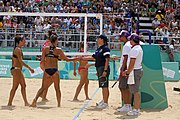 Deutsch: Beachvolleyball bei den Olympischen Jugendspielen 2018; Tag 11, 17. Oktober 2018; Mädchen, Finale – Italien (Claudia Scampoli & Nicol Bertozzi)- Russland (Maria Woronina & Maria Botscharow) 0:2 (19–21/19–21) English: Beach volleyball at the 2018 Summer Youth Olympics at 17 October 2018 – Girls Final – Italy (Claudia Scampoli & Nicol Bertozzi) - Russia (Maria Voronina & Maria Bocharova) 0:2 (19–21/19–21)