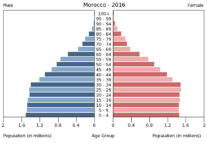 Population pyramid 2016 Bevolkerungspyramide Marokko 2016.png