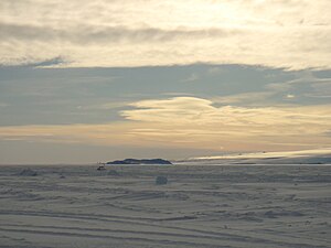 Utsikt från Erebusbukten inte långt från Erebus glaciärtunga till Big Razorback