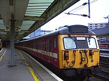 Northern Spirit Class 308 at Leeds in September 1998 British Rail Class 308 at Leeds 1996.jpg