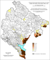 Share of Albanians in Montenegro by settlements 1971