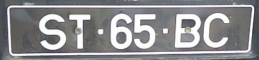 The current standard format of Cape Verde registration plates. ST=Island of Santiago. CV-ST-65-BC.jpg
