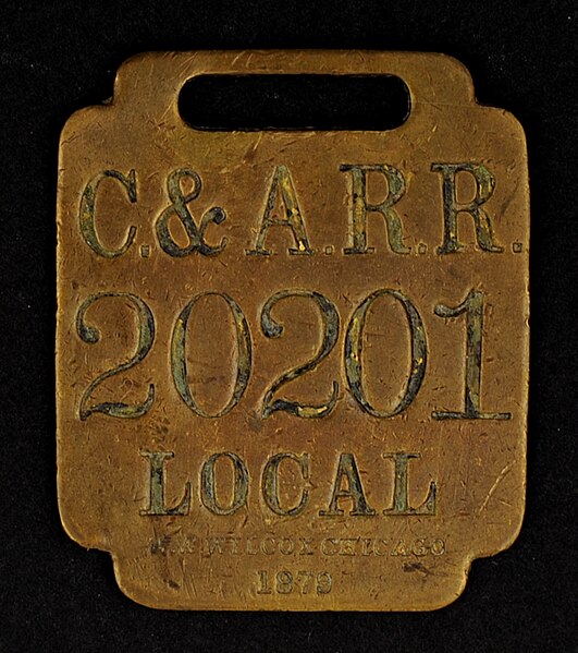 File:Camden and Amboy Railroad Owney tag, 1888-1897, from the National Postal Museum - NPM-0 052985 24e.jpg