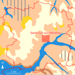 Carte représentant de manière simplifiée les sols de Saint-Cyr-sur-Menthon.