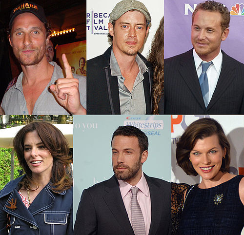 A selection of the film's cast. Clockwise from top left: Matthew McConaughey, Jason London, Cole Hauser, Parker Posey, Ben Affleck, Milla Jovovich