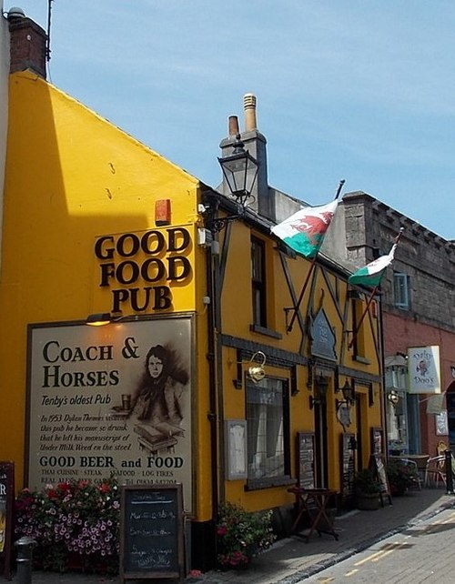 The Coach & Horses in Tenby, where Thomas is reputed to have been so drunk that he left his manuscript to Under Milk Wood on a stool