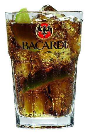 English: Bacardi cuba libre served in Bacardi ...