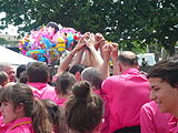 Diada castellera de les festes de primavera del 2014 a Sant Feliu de Llobregat. Hi actuaven els Castellers de Sant Feliu (camisa rosa), els Castellers de Viladecans (camisa verda) i els Castellers de Santa Coloma (camisa blau cel).Template:Location dec