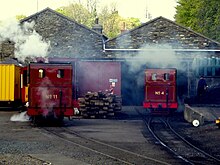 The locomotive shed (right) and workshops as they are today with No.11 Maitland and No.4 Loch outside. Douglas-Workshops.jpg