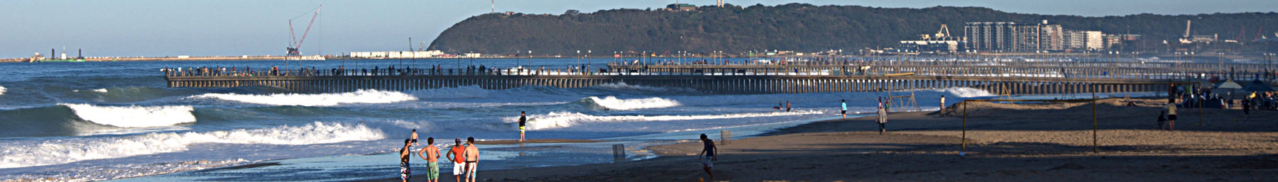 Durban banner Beachfront with piers and the bluff.JPG