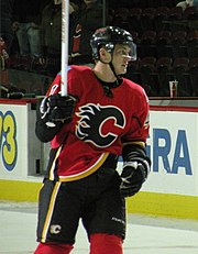 Dustin Boyd played his fourth season with the Flames in 2009-10, but was traded during the season. Dustin Boyd.JPG