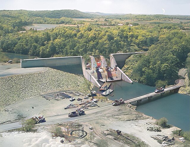 Construction on the Tellico Dam concrete structure in 1967.