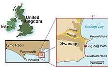 Kart over en del av den sørlige kysten av England