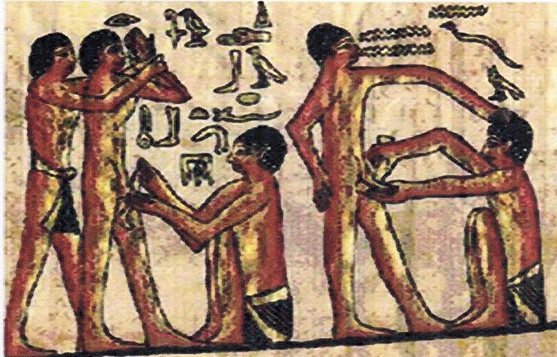 Lêer:Egyptian Doctor healing laborers on papyrus.jpg