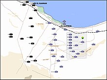 Map 4: Force dispositions as at 23 October 1942 (South African positions shown as inset). El Alamein dispositions Oct 1942.jpg