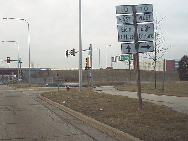 Markers for the Elgin-O'Hare Expressway on Wright Boulevard in Schaumburg