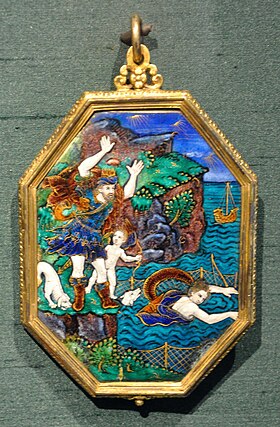 Minos et Britomartis, Limoges environ 1600.