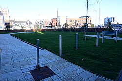 The front garden area adjacent to the A63 outside the Finkle Court housing complex in Kingston upon Hull.