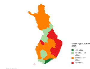 Finnish regions by GDP (2015) Finnish regions by GDP (2015).png