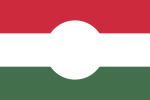 Symbolflagge des Ungarischen Volksaufstandes 1956, mit ausgeschnittenem „sozialistisch geprägtem Wappen“