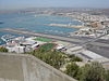 Gibraltar Airport runway and the border crossing with Spain (top)