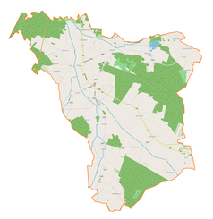 Mapa konturowa gminy Gidle, u góry nieco na lewo znajduje się punkt z opisem „Pławno”