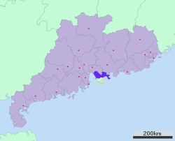 Shenzhenin kaupunki Guangdongin maakunnan kartalla