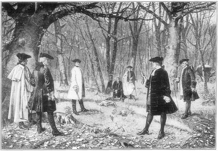 Alexander Hamilton fights his fatal duel with Aaron Burr.