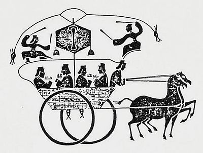 Odometer cart from a stone rubbing of an Eastern Han Dynasty tomb, c. 125