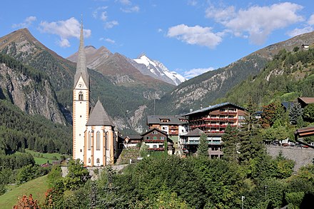 Heiligenblut with Grossglockner (snow-capped peak in the central background)
