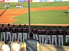 The 2008 Houston Cougars baseball team lined up at Cougar Field Houston Cougars baseball lined up.jpg
