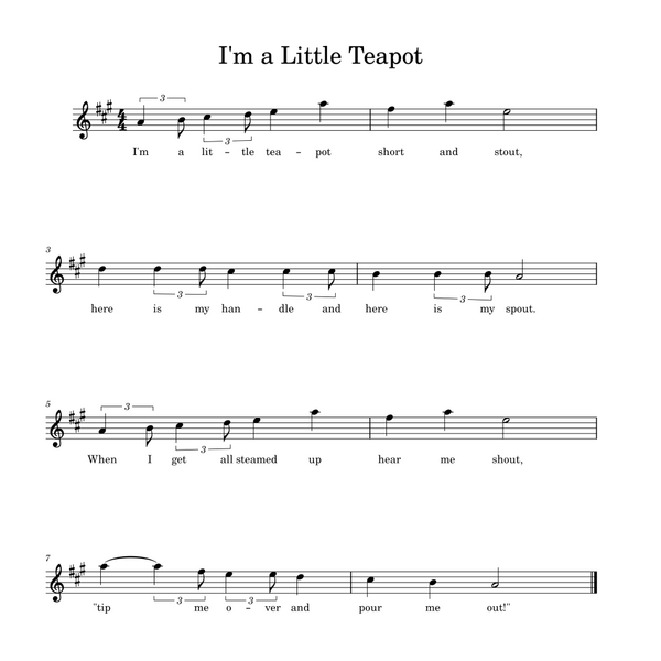 I'm a Little Teapot sheet music (courtesy of Wikimedia Commons)