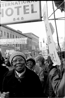 Members of Peoples Temple at 1977 rally in San Francisco's Chinatown. I-Hotel-peoples Temple.jpg