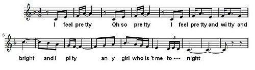 Sheet music of the melody to "I Feel Pretty". I feel pretty leonard bernstein.JPG