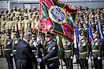 President Petro Poroshenko presents the colour to the State Border Guard Service of Ukraine at the 2017 Independence Day Parade, Kyiv Independence Day military parade in Kyiv 2017 28.jpg