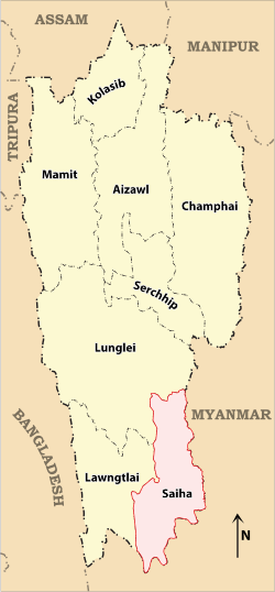 Location of Siaha district in Mizoram
