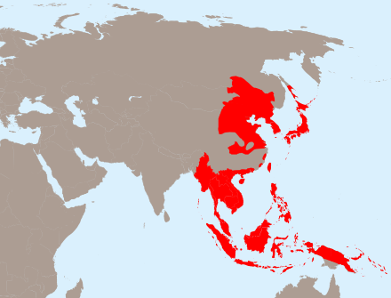 Extension maximale de l'Empire japonais et de la Sphère de coprospérité.