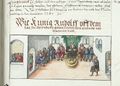 Deutsch: Rudolf verkündet auf einem Hoftag einen Landfrieden, aus der Chronik der Bischöfe von Würzburg, Mitte 16. Jh.